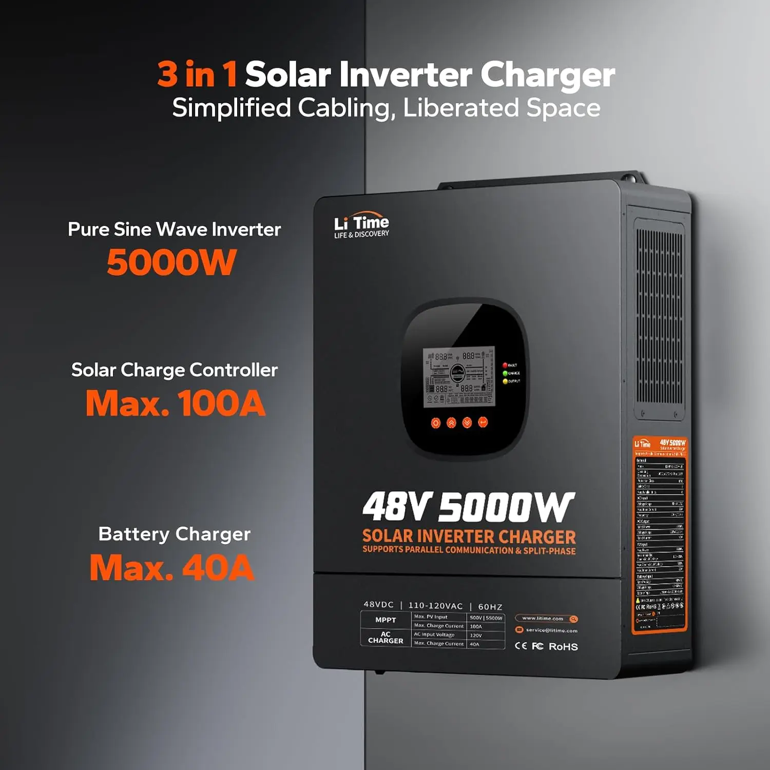 LiTime 5000W Solar Hybrid Inve - Parallel Solar Inverter 48V 5000W Mppt 评论和价格